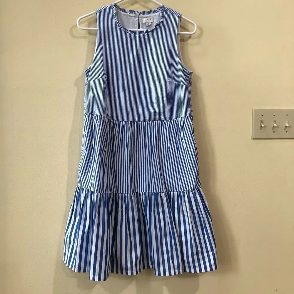 J. Crew Striped sleeveless tiered mini dress in cotton poplin
